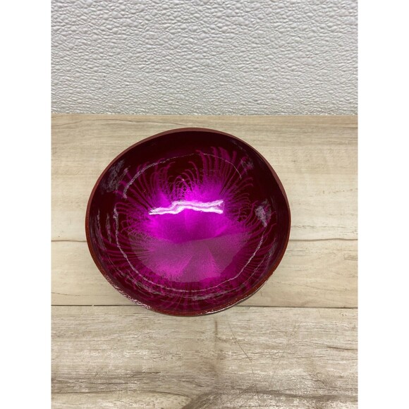 Coconut Shell Bowl Pink Splash Handmade And Painted - Picture 2 of 5